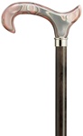 Ladies Cane, Acrylic Pink Derby Handle on Dark Grey Wood Shaft with Silver Collar.